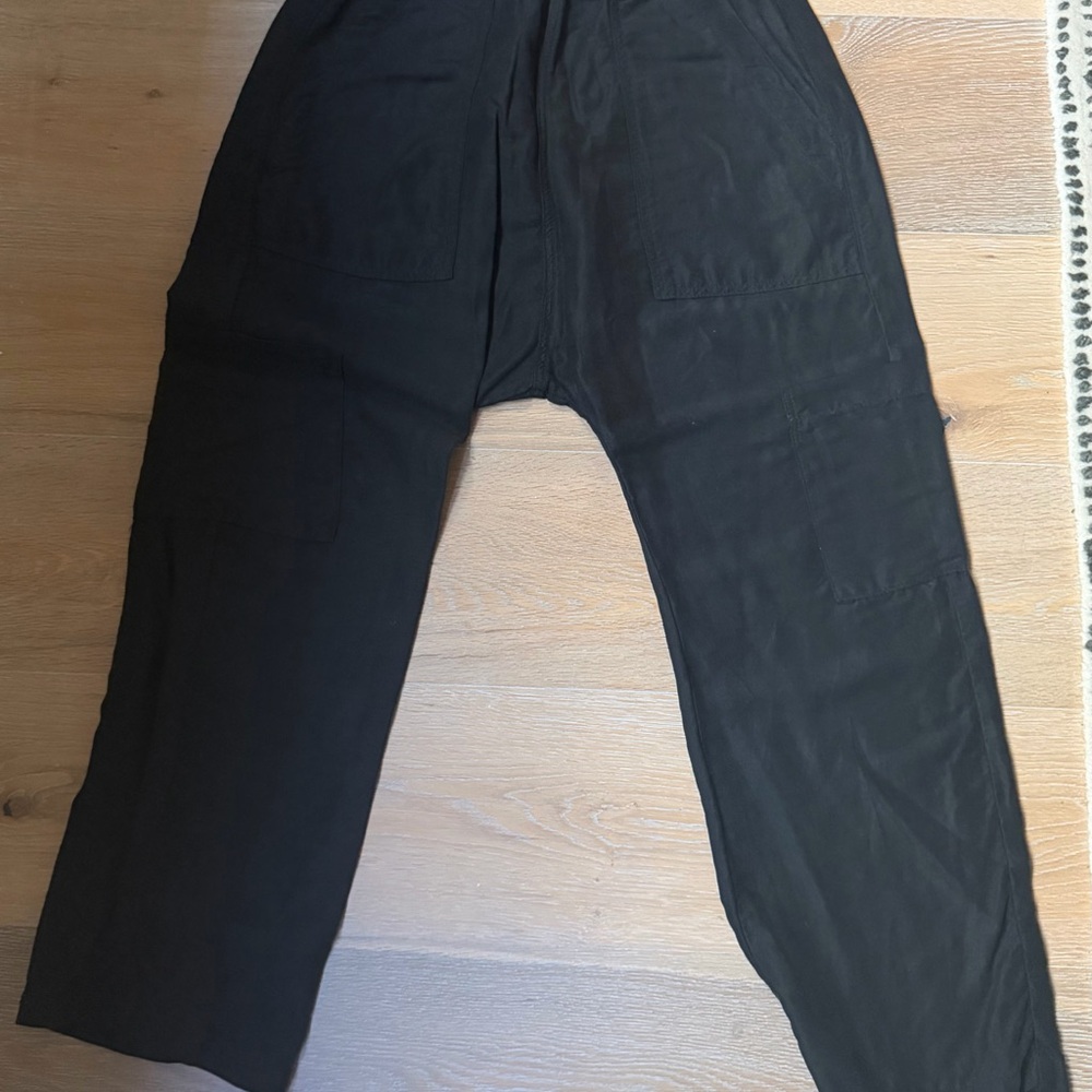 NSF Shailey Women’s Paperbag Waist Black Linen Cargo Pants size small